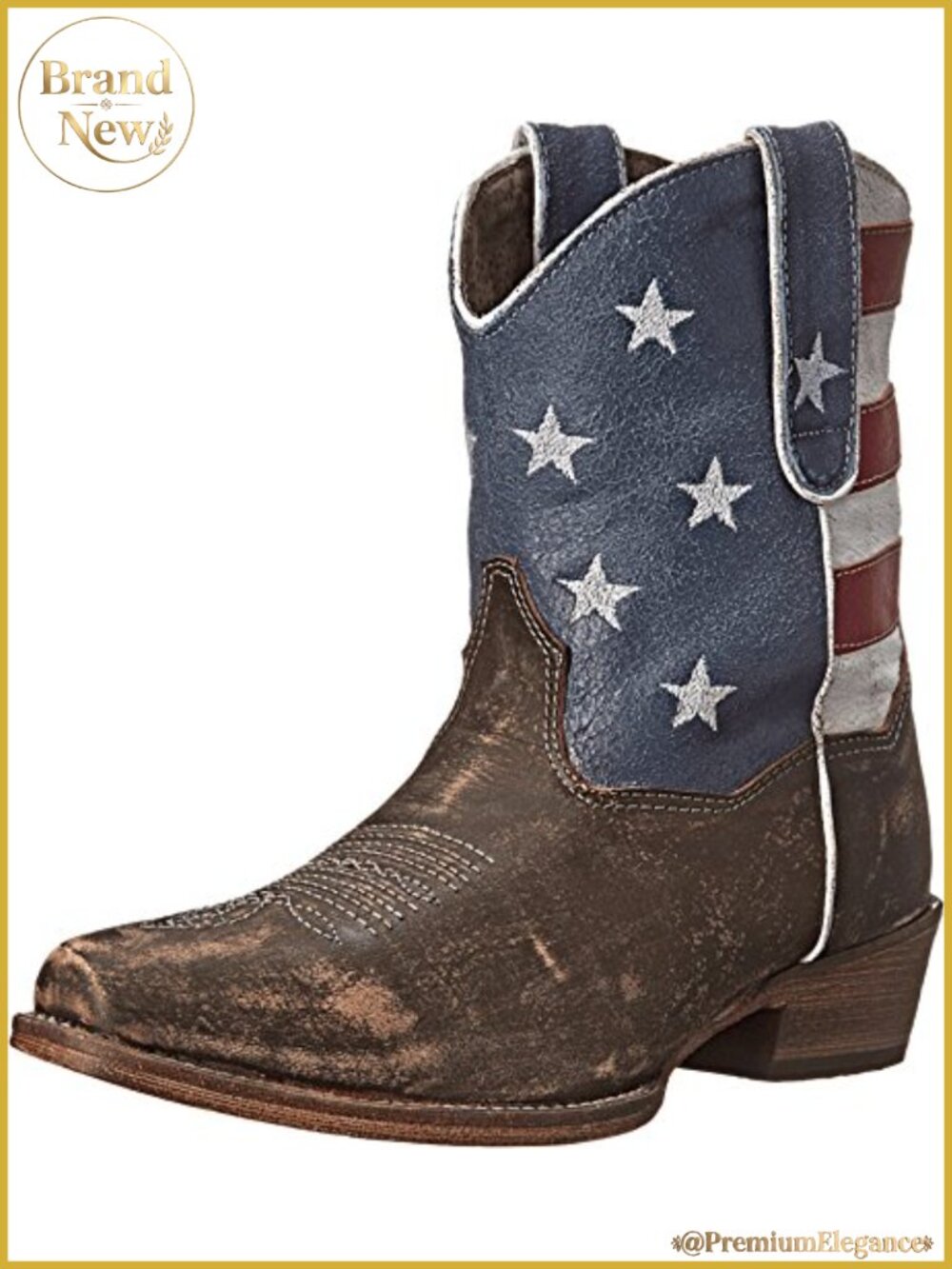 Distressed Round Toe Western Cowboy Boots Ankle Low Heel 1-2 in